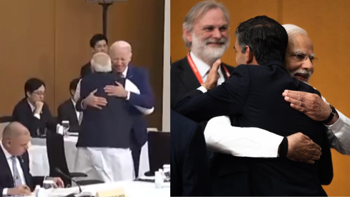 Pm Modi Greets Joe Biden Rishi Sunak With Warm Hugs During G7 Summit